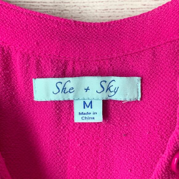 She & Sky Pink Sleeveless Blouse Partial Button Up Pocket Size Medium - Picture 10 of 16